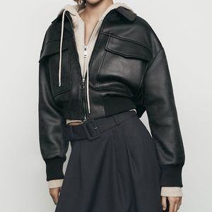 Zara Faux Leather Bomber Jacket Size Small